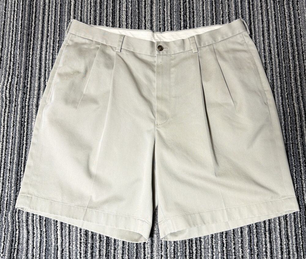 Brooks Brothers Advantage Shorts Pleated Chino Casual Khaki Beige Mens Size 38